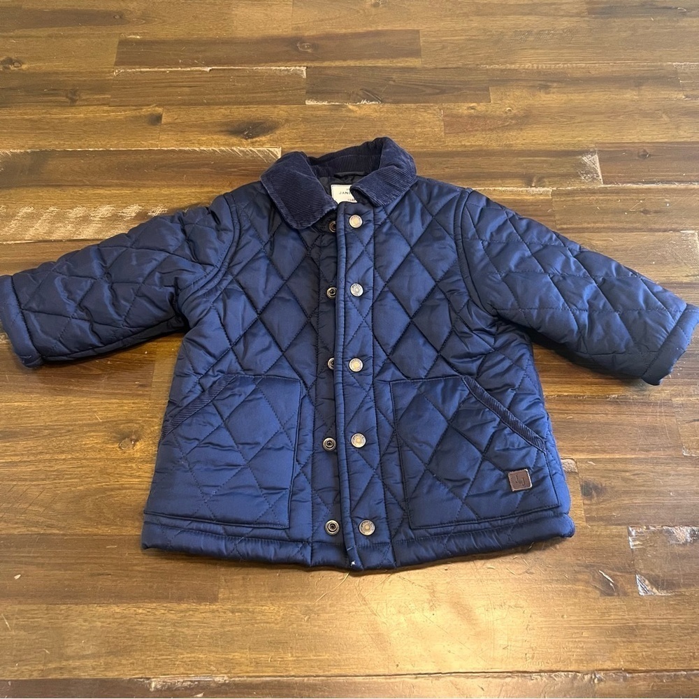 Janie and Jack Blue Quilted Utility Jacket Barn Chore Navy Button Front 6M 12M